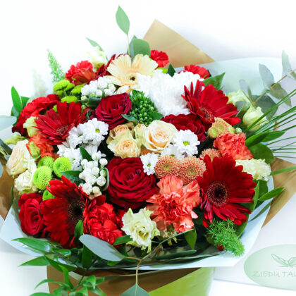 Lielais pušķis folijā. Diametrs 50 cm. 65,-e