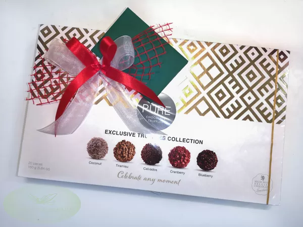 Izdekorētas Pūre šokolādes konfektes. 160 gr. 15,-e